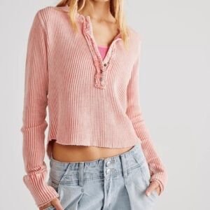 Free People FP One Colt Thermal Blush
Henley Waffle Knit V-neck Cotton Top L